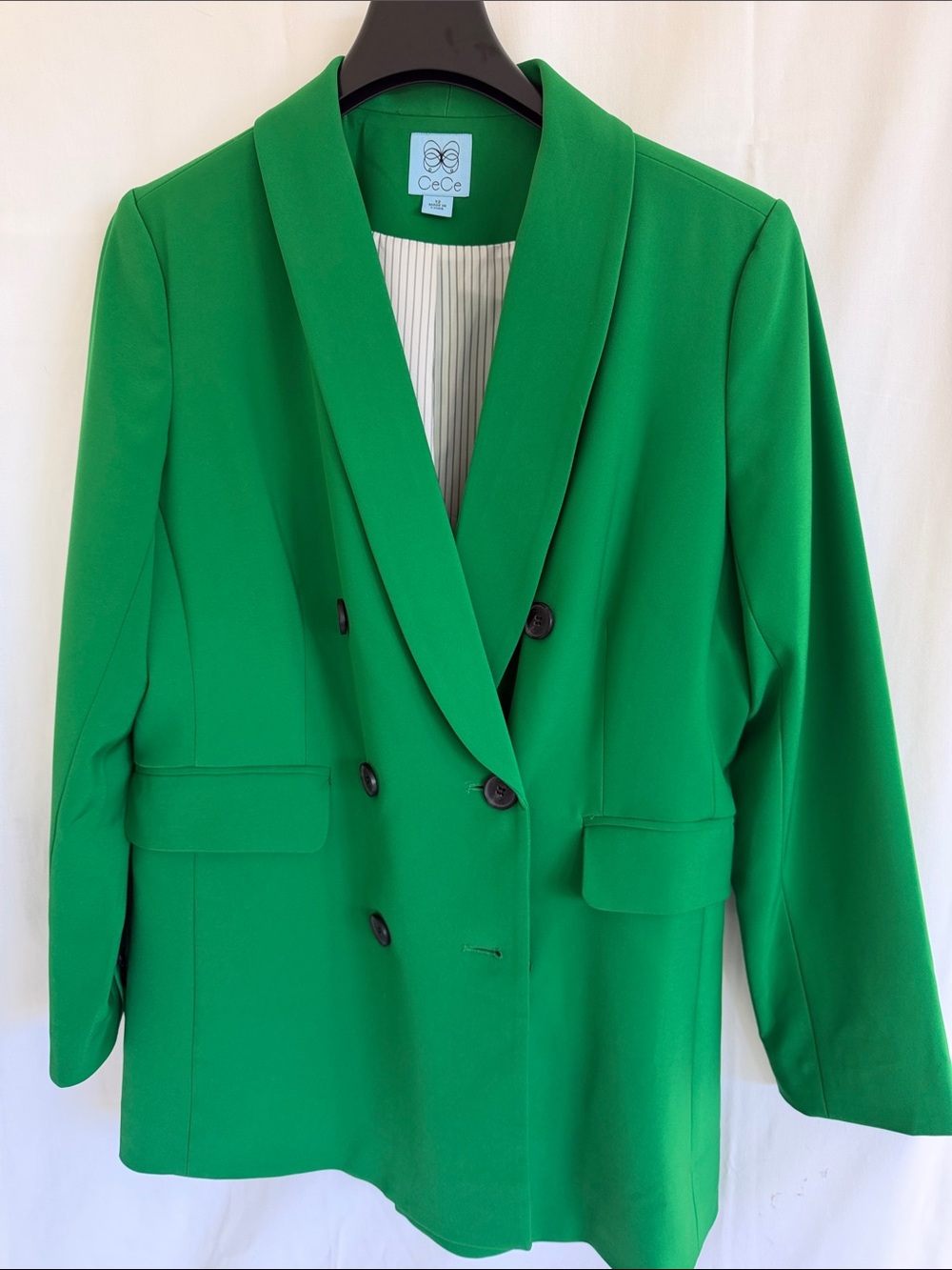 CeCe Emerald Green Double-Breasted Shawl Lapel Blazer sz 12